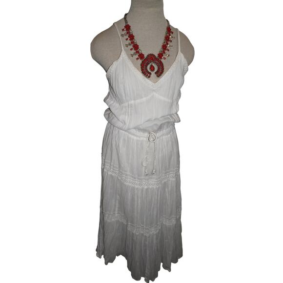JFW Just For Wraps White Cotton Crinkle Boho Maxi Dress Women’s Size 9 India - Picture 1 of 7